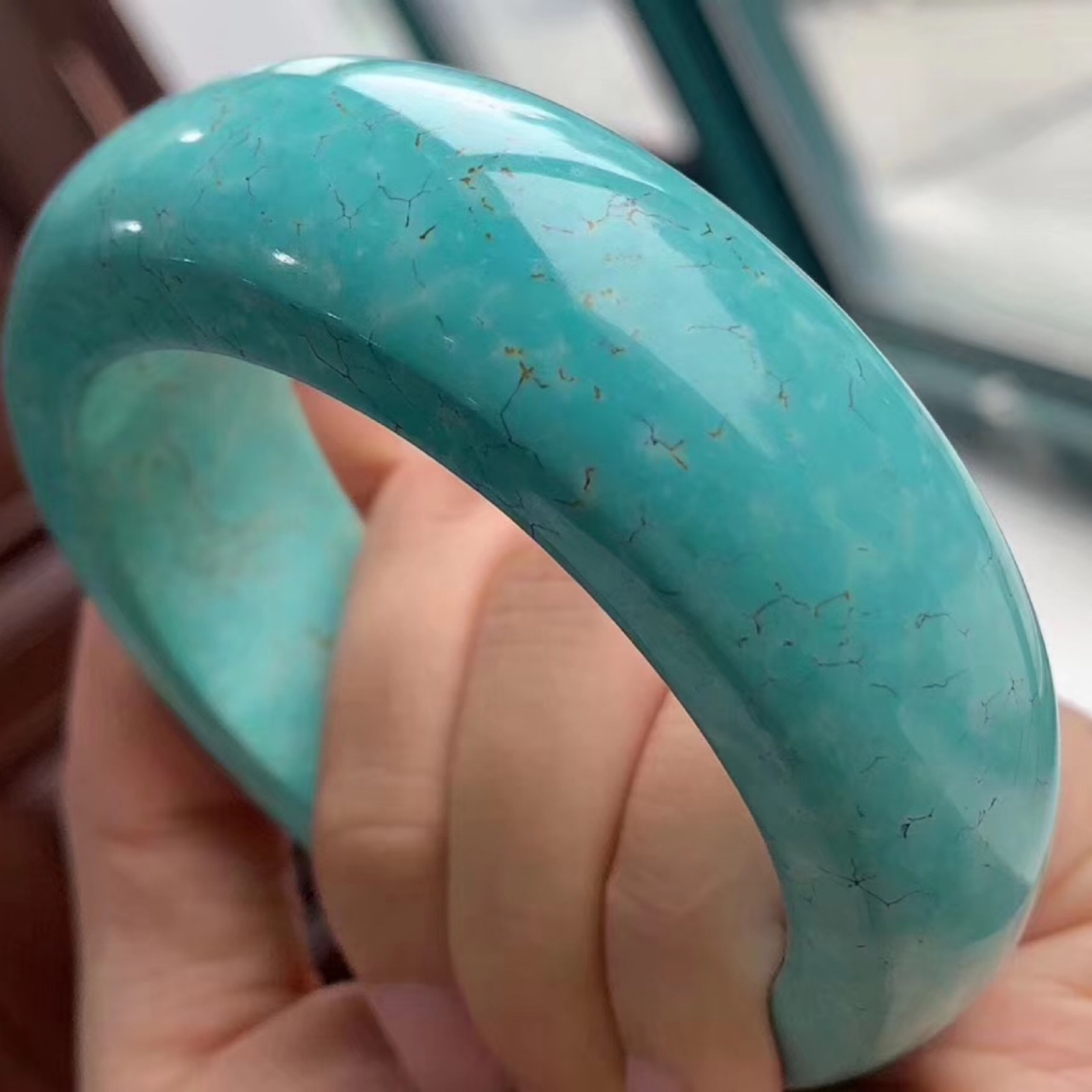 후베이 순수 천연 높은 도자기 원시 광석 비 최적화 와우 남성과 여성을위한 청록색 팔찌는 국가 보석 검사를 지원합니다