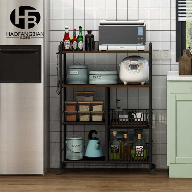 Kitchen storage rack floor-standing multi-layer wheeled movable fruit and vegetable basket trolley microwave oven storage rack