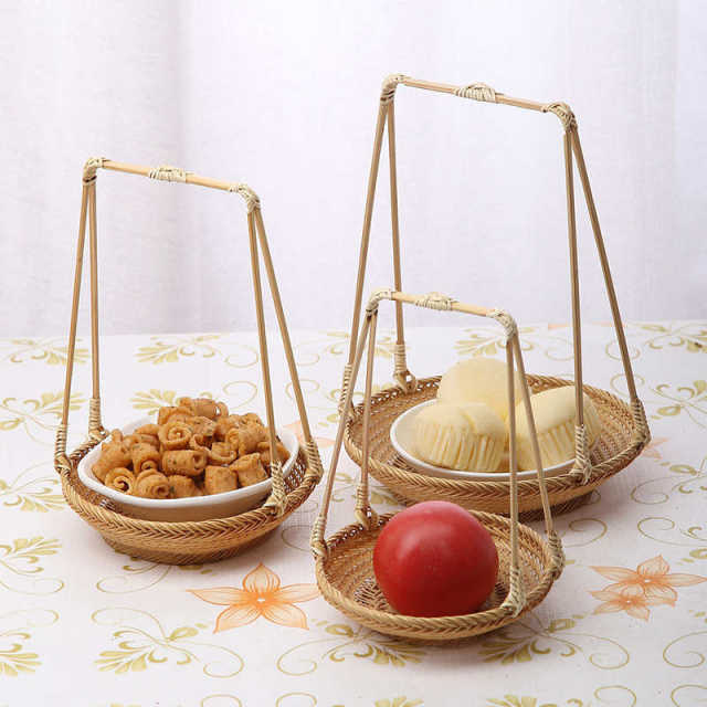 Hotel multi-layer small bamboo basket round small basket fruit basket creative household storage basket bamboo weaving basket handmade