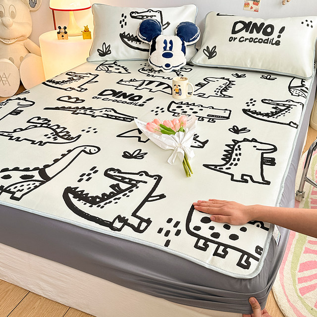 Ice silk mattress cover set three-piece mattress children's dormitory bed sheets for summer air conditioning soft mattress can be washed by machine