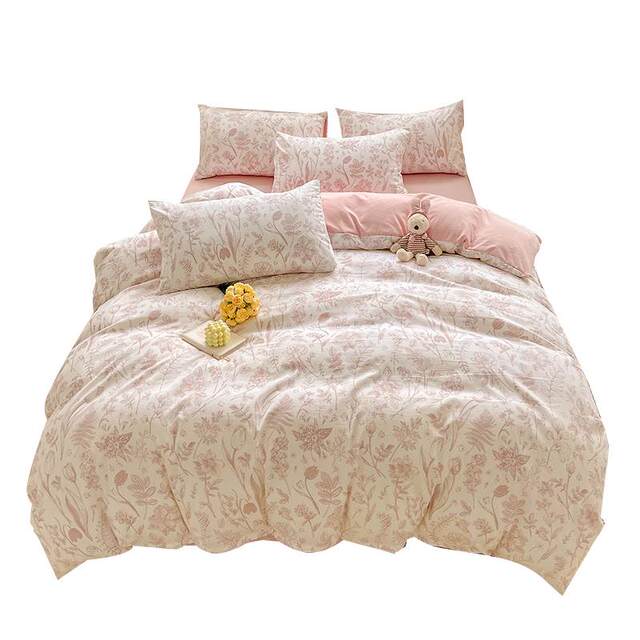 Double yarn bed four-piece set summer bed sheet quilt cover quilt cover wash cotton ice silk student dormitory three-piece set bedding