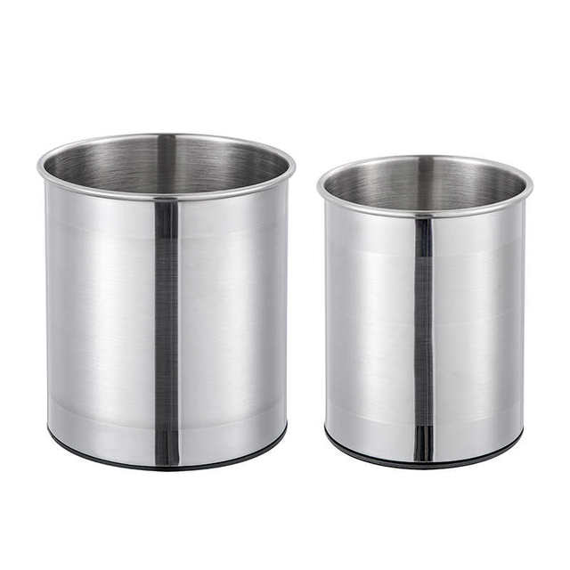 Stainless steel trash can kitchen living room household uncovered rotary storage barrel round barrel desktop multi-function storage barrel