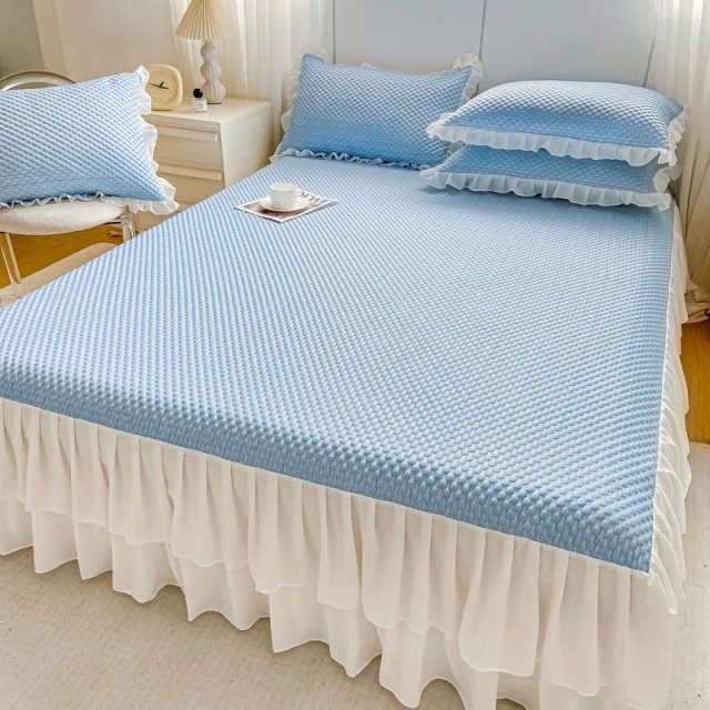 Summer Doudou ice silk cool mat sheets, bed covers, bed skirt, air conditioning mat three-piece set student dormitory single washable