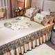 Summer bed skirt with summer mat ice silk mat three-piece set European ruffled bed sheet mat bed cover style summer anti-slip