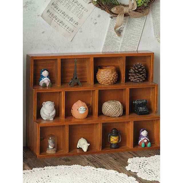 Multi-grid partition storage box wall-mounted antique shelf cultural ornaments display rack wooden retro zakka cabinet ladder shape