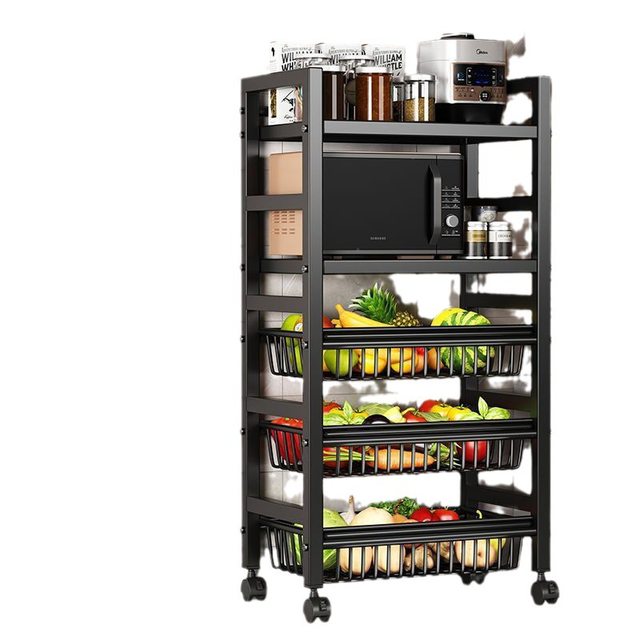 Kitchen storage rack floor-standing multi-layer microwave oven rack storage rack household shelf pot rack vegetable basket push cart