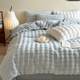 High-end feeling plus velvet thickened rabbit velvet four-piece set Puff grid blue quilt cover coral milk plush bedding