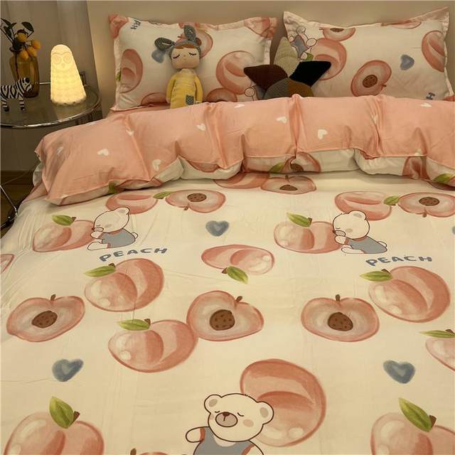 Retro small blue quilt cover four-piece set wash cotton single double bedding dormitory student bed sheet three-piece set