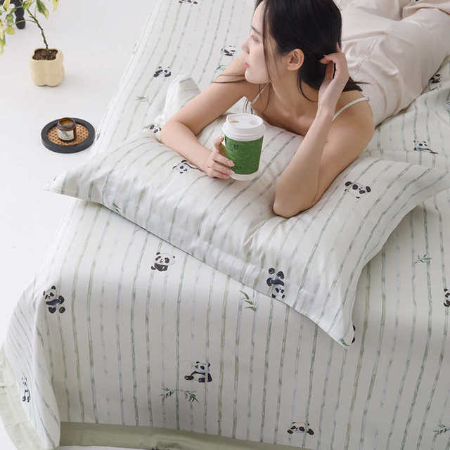 Summer Tianshi Bamboo Fiber Cool Mat Three-piece Set Ice Silk Bed Sheet Cute Panda Air Conditioning Seat Washable Soft Mat