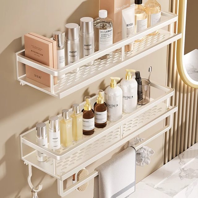 Bathroom milk white storage rack bathroom washbasin without punching wall-mounted hand washing bathroom toilet storage rack