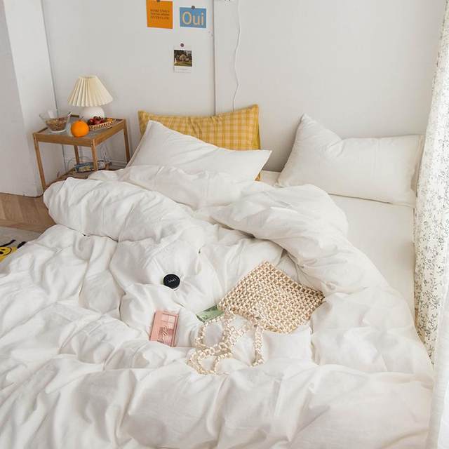 Pure white cotton wash cotton four-piece set white three-piece set simple Nordic style pure cotton bedding sheet