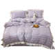 Solid color girl heart princess Feng Shui wash cotton four-piece set bubble lace bed sheet quilt cover student dormitory three set