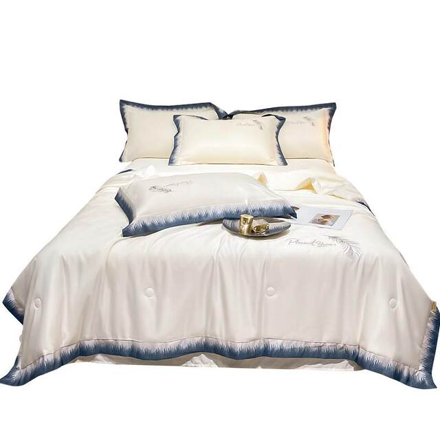 Advanced 140S Silk Bed Four-Piece Set Ice Silk Quilt Cover Summer Naked Bedding Dormitory Bedding Sheet Three-Piece Set Bedding