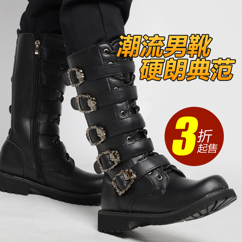 뉴 하이탑 부츠 한국 스타일 트렌디 마틴 부츠 펑크 록 가죽 부츠 영국 하이탑 남성 부츠 카우보이 부츠 퍼포먼스
