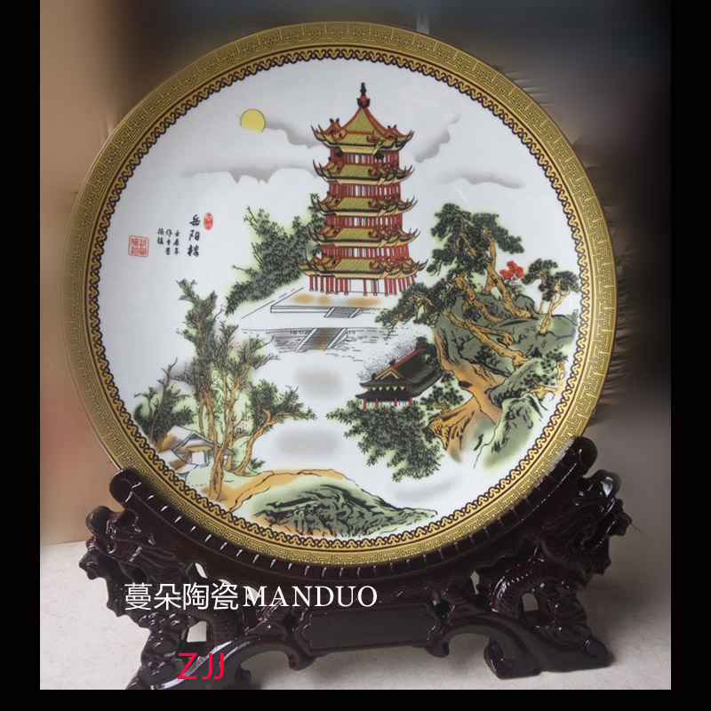 호남 웨양 타워 그림 도자기 접시 그림 장식 장식품 고대 탑 코너 타워 웨양 타워 도자기 접시 그림 도자기 접시