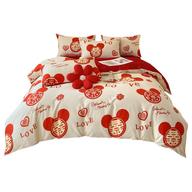 Simple cotton wedding four-piece q red sheet quilt cover wedding bedding new wedding quilt