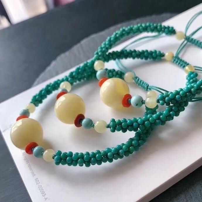 천연 원시 미네랄 높은 도자기 기장 구슬 목걸이 밀랍 NANHONG DUOBAO 청록색 트위스트 팔찌 여성을위한 커플 쇄골 체인