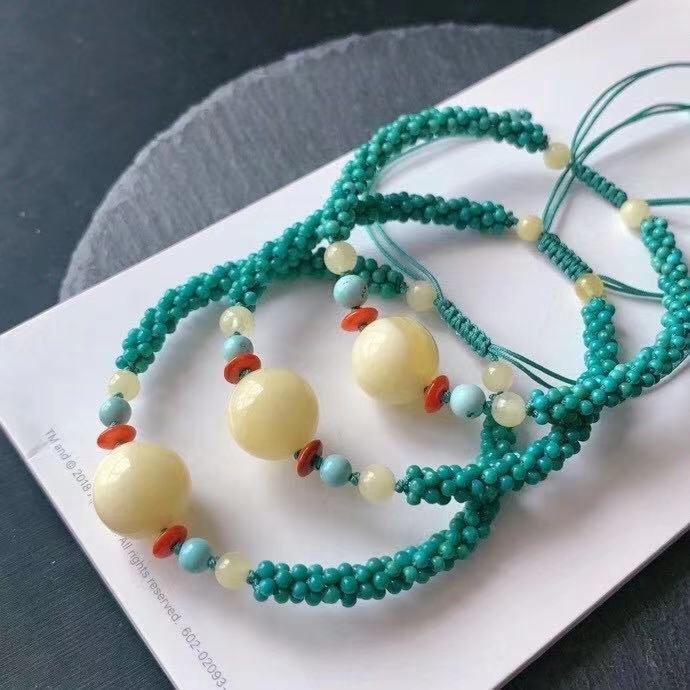 천연 원시 미네랄 높은 도자기 기장 구슬 목걸이 밀랍 NANHONG DUOBAO 청록색 트위스트 팔찌 여성을위한 커플 쇄골 체인
