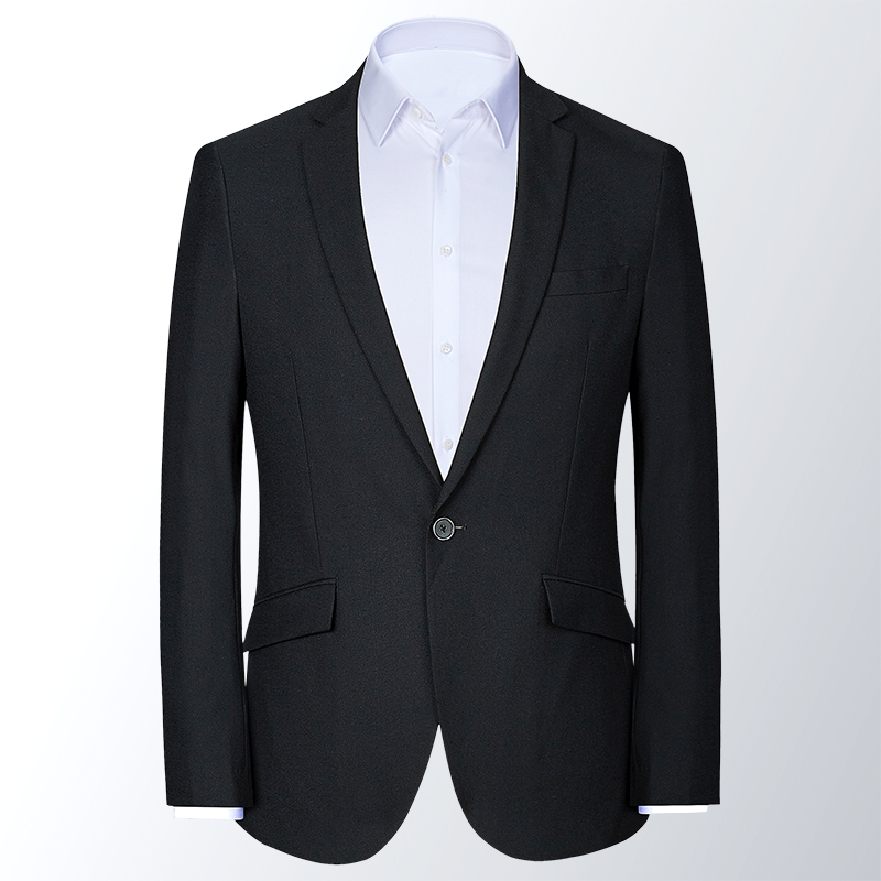 LUO JIAHAN VERSION SLIM ONE-BUTTON BLACK WOOL SUIT MENS PROFESSIONAL WORKWEAR IRON-FREE BRAND CUT TIDE 2675