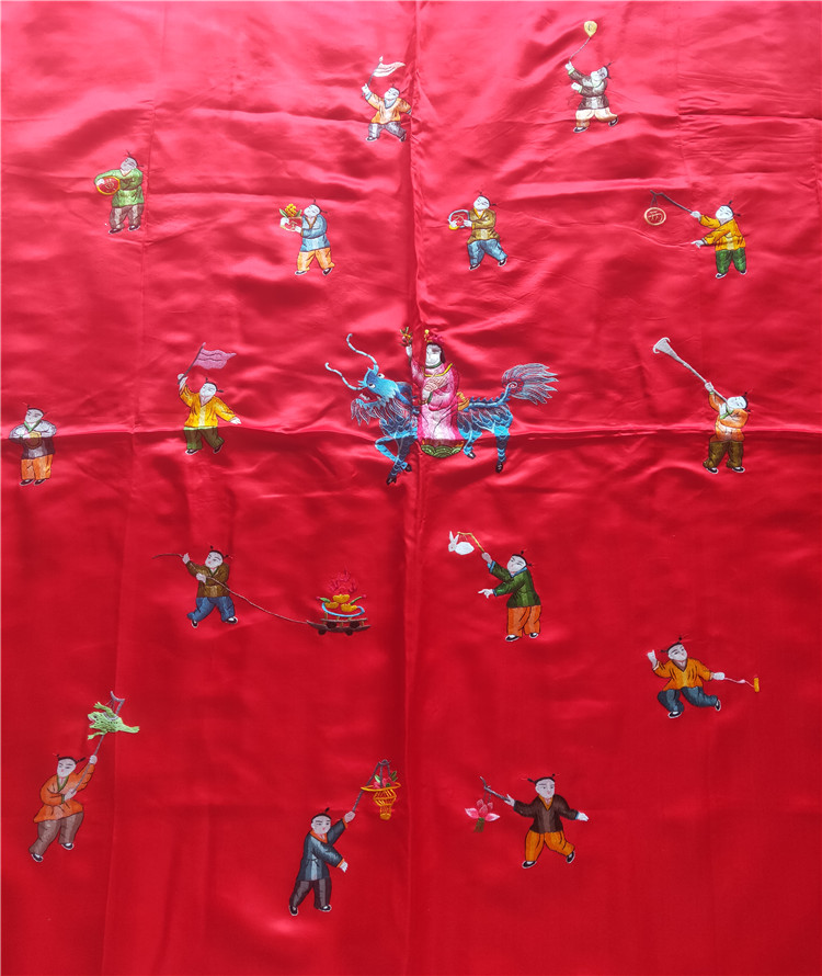 기린의 아이 선물 그림 민속 맞춤 테마 오래된 자수 개인 컬렉션 소주 자수 외화 수입 시대의 고급 새틴 웨딩 퀼트