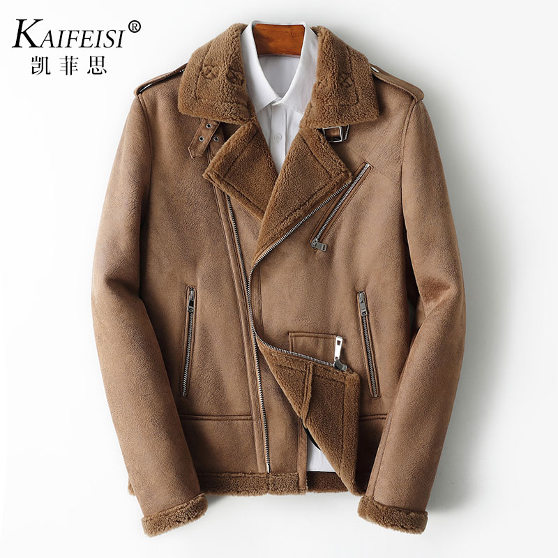 SPECIAL CLEARANCE  NEW CASHMERE FUR INTEGRATED MENS SHORT BIKER JACKET LEATHER COAT FUR COAT WINTER