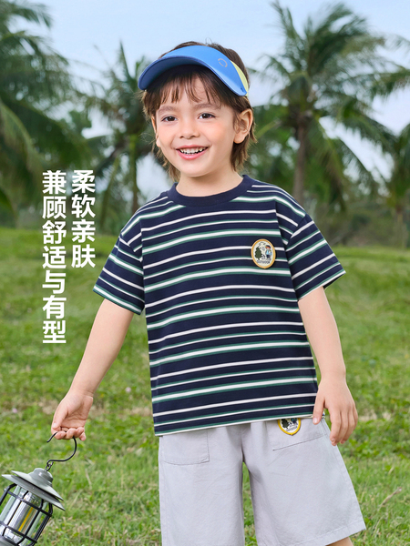男童撞色条纹短袖T恤夏装小童半袖2026新款童装夏季儿童宝宝上衣 — 4