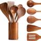 6/7 piece kitchen utensil set kitchen tools wooden barrel storage cooking spatula spoon mixing spoon acquaintance teak soup spoon