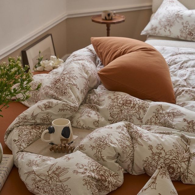French pastoral printing cotton knitted cotton four-piece set fresh pure cotton Indian cotton bed quilt cover bed sheets and covers