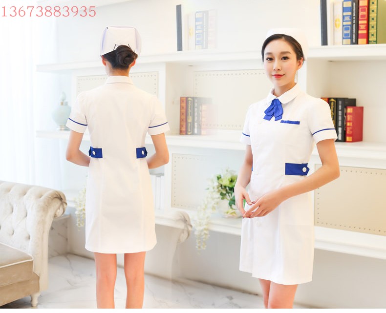 NURSE UNIFORM SHORT SLEEVE SUMMER FEMALE KOREAN VERSION SEMI-PERMANENT SLIM WHITE COAT DOCTOR PHARMACY POWDER BEAUTY SALON TEACHER OVERALLS