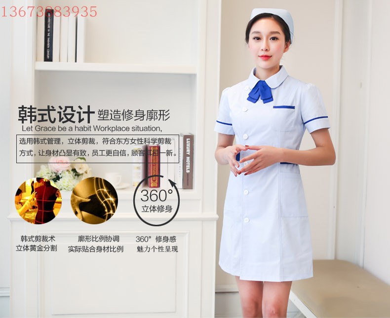 NURSE UNIFORM SHORT SLEEVE SUMMER FEMALE KOREAN VERSION SEMI-PERMANENT SLIM WHITE COAT DOCTOR PHARMACY POWDER BEAUTY SALON TEACHER OVERALLS