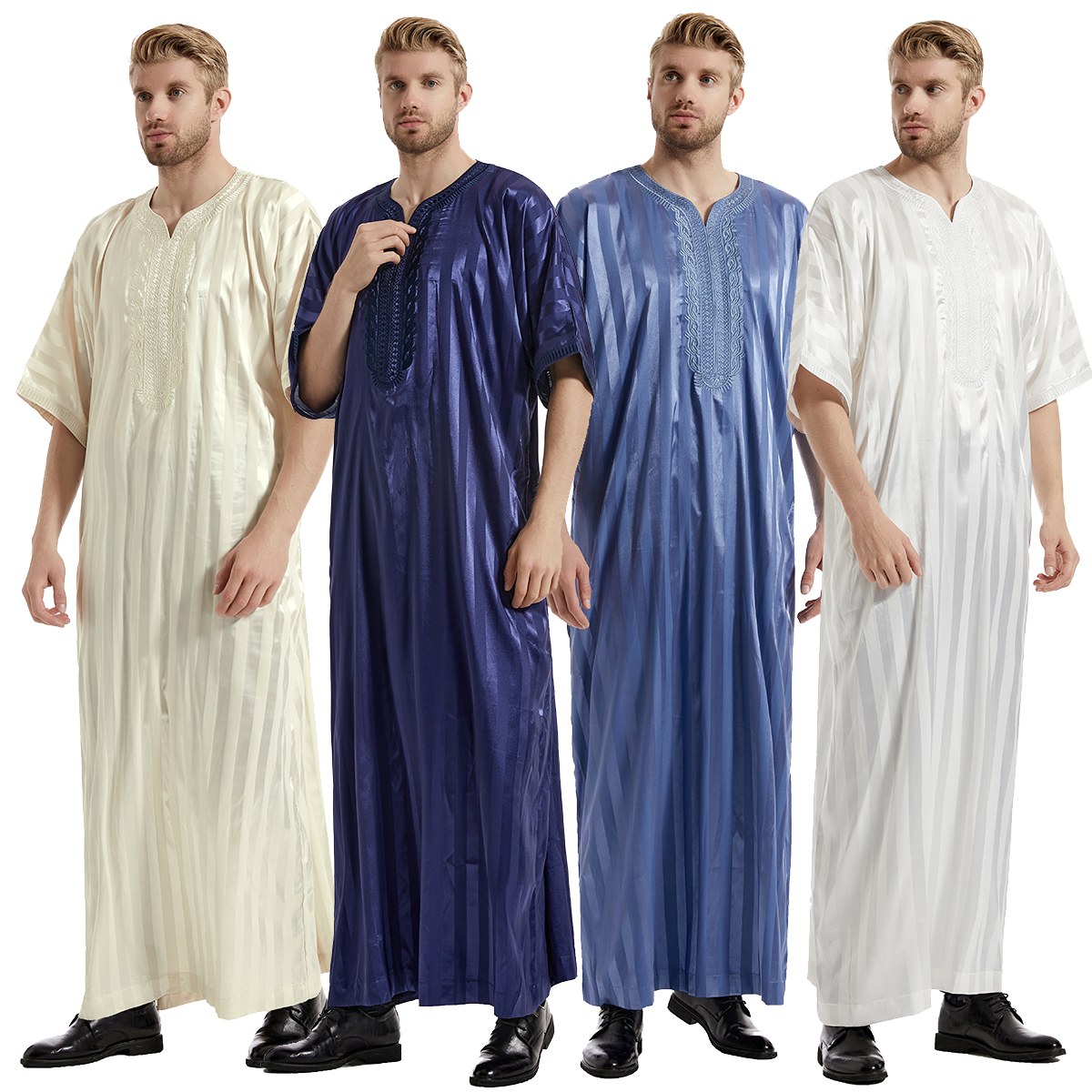 MIDDLE EAST ARAB DUBAI HUI ETHNIC COSTUME STRIPED MIDDLE SLEEVE EMBROIDERY MENS MENS ROBE TH826