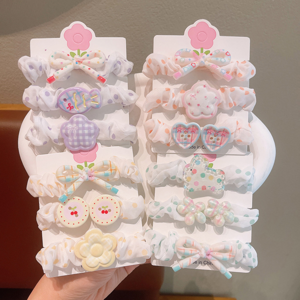 卡通花朵印花小肠发圈三条装新款可爱奶油彩色发绳甜美小清新发饰