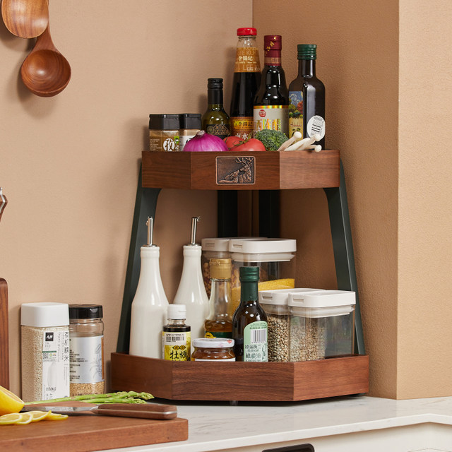 Sufa Solid Wood Kitchen Storage Rack Corner Roof Floor Triangle No Punching Corner Seasoning Storage Rack