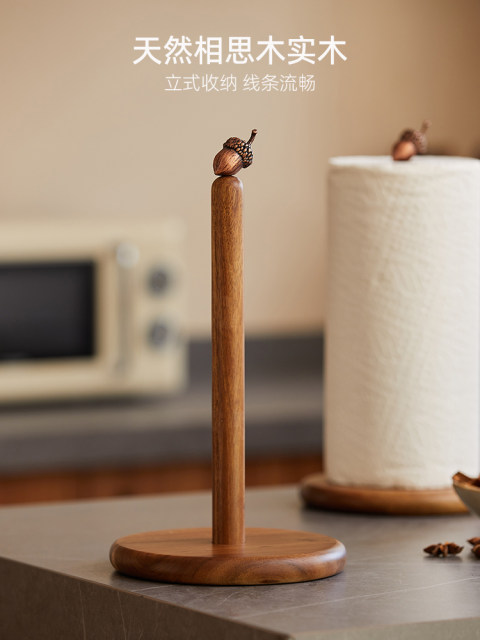 Advanced Acacia Wooden Kitchen Paper Hanging Desktop Roll Paper Holder No Punching Plastic Film Storage Rod Vertical Roll Paper Rod