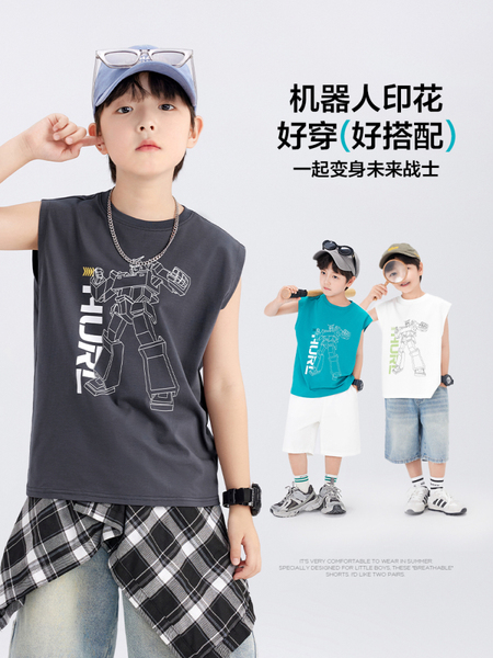 左西童装男童背心夏季薄款儿童无袖T恤2026新款男孩外穿凉感上衣 — 4