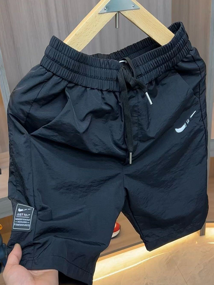 SUMMER MENS SHORTS THIN CROPPED PANTS ICE SILK CASUAL SPORTS QUICK-DRYING PANTS LOOSE STRAIGHT BEACH PANTS BREATHABLE PANTS
