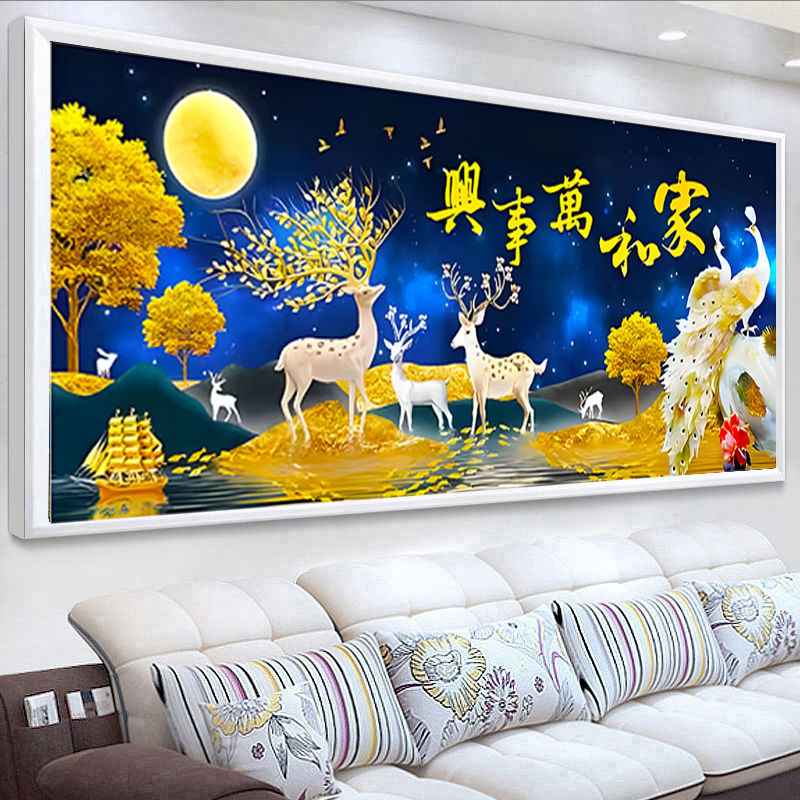 2022 새로운 전체 다이아몬드 5D 다이아몬드 화가 및 WANSHIXING 크로스 스티치 거실 대형 골드 엘크 공작 현대
