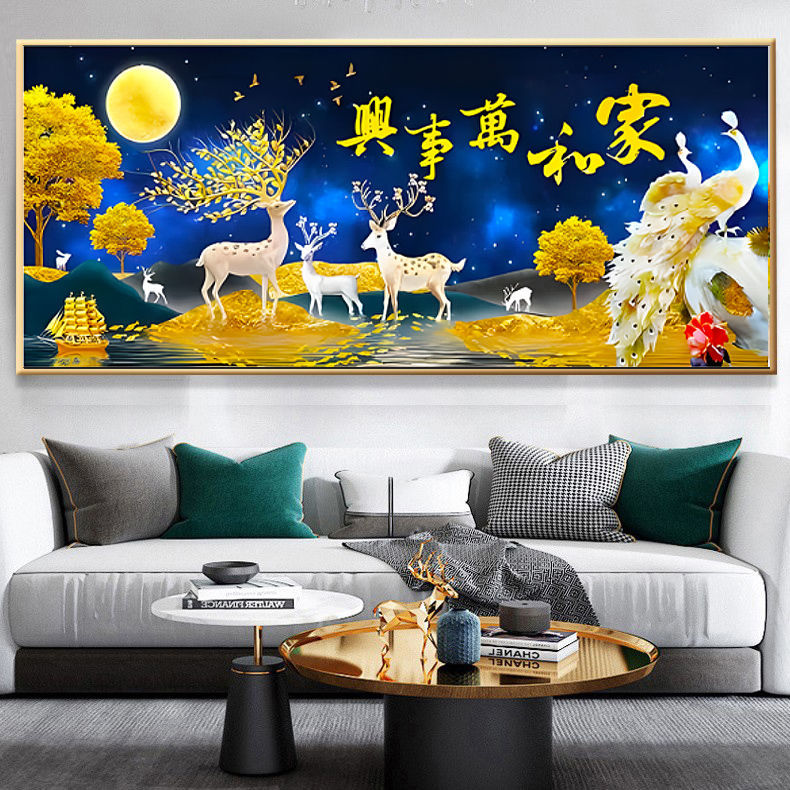 2022 새로운 전체 다이아몬드 5D 다이아몬드 화가 및 WANSHIXING 크로스 스티치 거실 대형 골드 엘크 공작 현대
