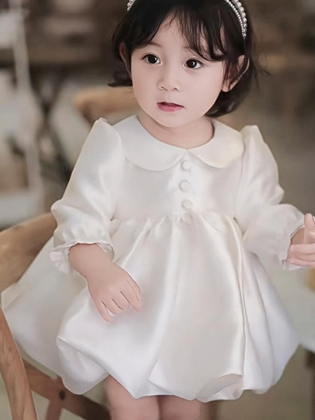 女宝宝周岁抓周礼服2026新款秋季白色花童礼服洋气蓬蓬生日公主裙