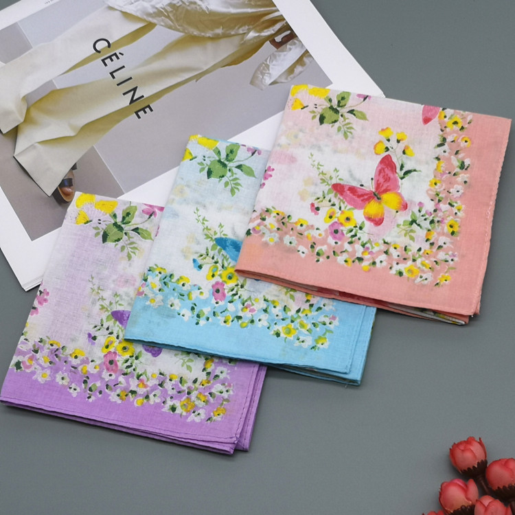 WOMENS COTTON HANDKERCHIEF NOSTALGIC OLD-FASHIONED COTTON HANDKERCHIEF SWEAT TOWEL PRINTING LARGE SQUARE SCARF THIN SWEAT-ABSORBING ELDERLY