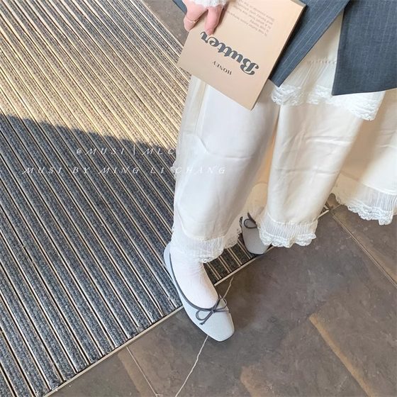 MUSI 温柔晚晚鞋女鞋子2025春季新款方头蝴蝶结内增高芭蕾舞单鞋