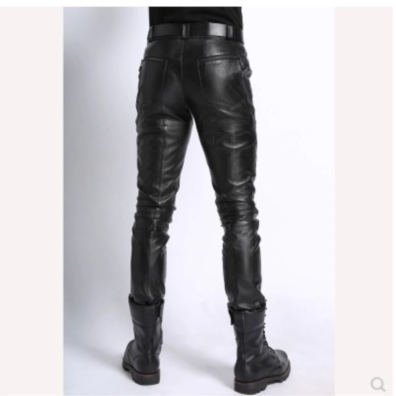 MENS LEATHER LEATHER PANTS SHEEPSKIN MOTORCYCLE MOTORCYCLE KOREAN SLIM FIT WARM LOOSE HIGH WAIST PLUS SIZE AUTUMN WINTER HENIN