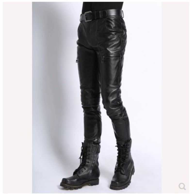 MENS LEATHER LEATHER PANTS SHEEPSKIN MOTORCYCLE MOTORCYCLE KOREAN SLIM FIT WARM LOOSE HIGH WAIST PLUS SIZE AUTUMN WINTER HENIN