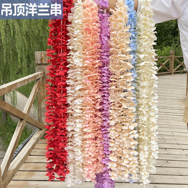 洋兰串婚礼堂吊顶花仿真婚庆长条假花绣球花串绢花婚礼道具装饰花