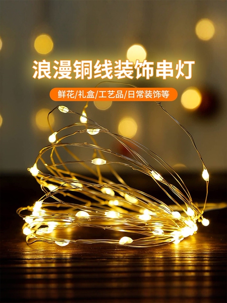LED铜丝灯彩灯闪灯串灯带生日气氛灯生日鲜花束礼物满天星星装饰