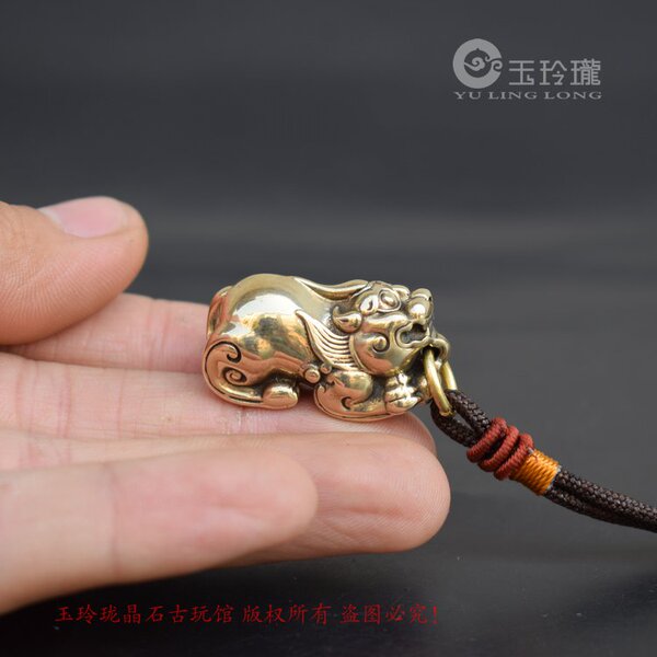 纯实心黄铜微雕招财护身貔貅挂件高抛光铜艺铜钥匙扣古玩铜件铜雕