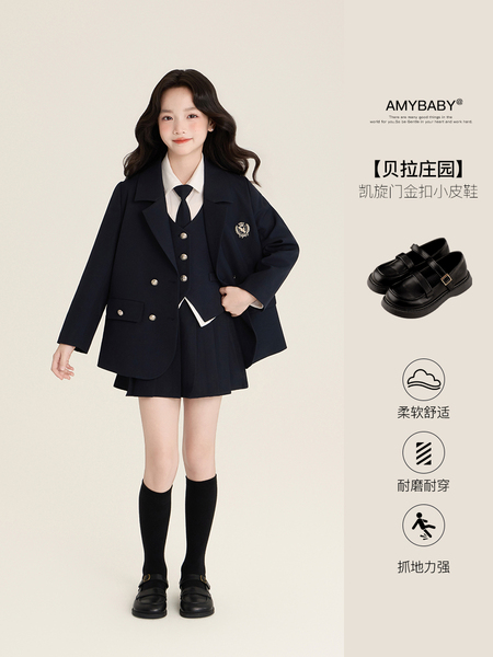 Amybaby女童鞋子秋季2026新款英伦风公主软底小皮鞋