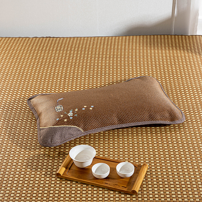 EMBROIDERED MAT PILLOW SUMMER BAMBOO PILLOW TEA PILLOW CORE SINGLE DOUBLE-SIDED PILLOW STUDENT SUMMER ADULT RATTAN PILLOW
