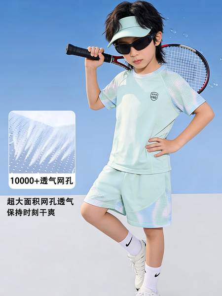 2026新款童装女童速干运动套装儿童冰丝短袖两件套男童网眼篮球服 — 3