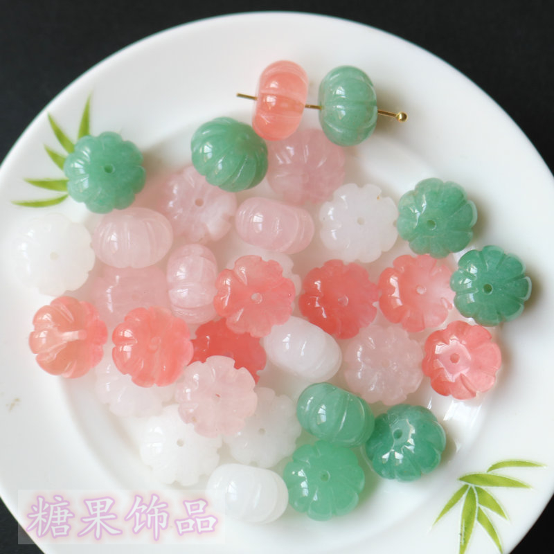 8*12MM NATURAL CARVED PINK CRYSTAL GREEN AVENTURINE WHITE MARBLE PUMPKIN BEADS DIY HAIRPIN HANFU HANDMADE JEWELRY MATERIAL